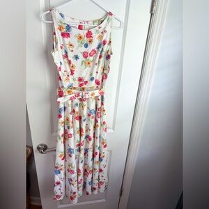 Vintage Laura Ashley Sleeveless Floral Print A-line Belted Cotton Maxi
